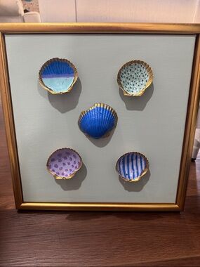 Framed Decorative Sea Shell Art - Blue, Lavender & Gold